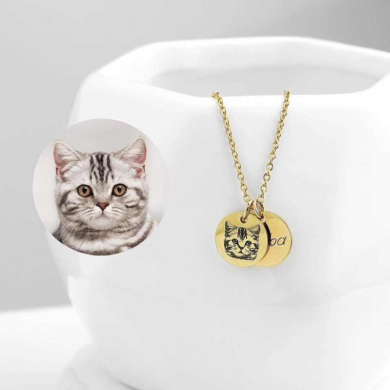 Custom Cat / Dog Portrait Dual Charm Necklace, Personalized Pet Themed Coin Necklace, Best Custom Gifts For Pet Lovers & Pet Owners