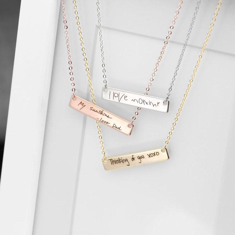 Custom Actual Handwriting Bar Necklace Handwriting Script Jewelry Gifts for Friends Signature Necklace Mother's Day Gift Teacher Gift Personalized Jewelry