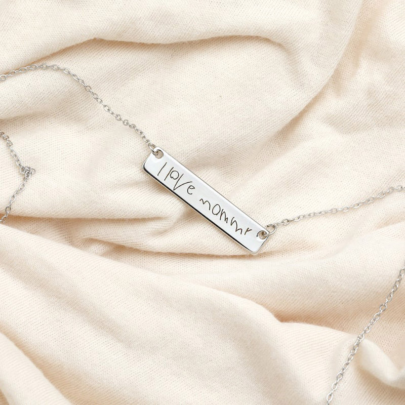 Custom Actual Handwriting Bar Necklace Handwriting Script Jewelry Gifts for Friends Signature Necklace Mother's Day Gift Teacher Gift Personalized Jewelry