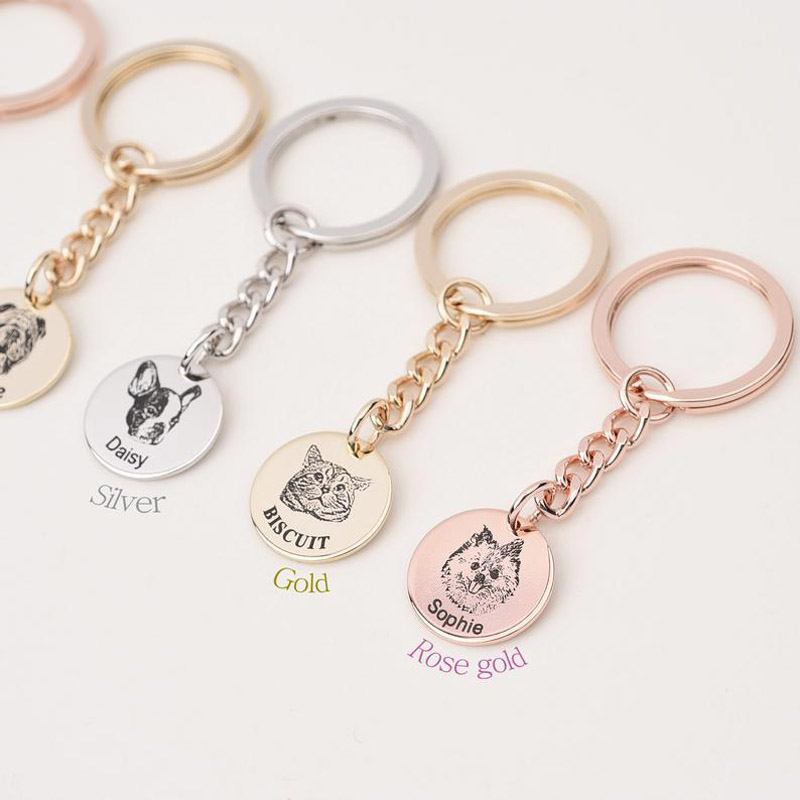 Personalized Single Charm Pet Portrait Keychain Custom Key Ring For Pet Lovers Pet Memorial Gift 