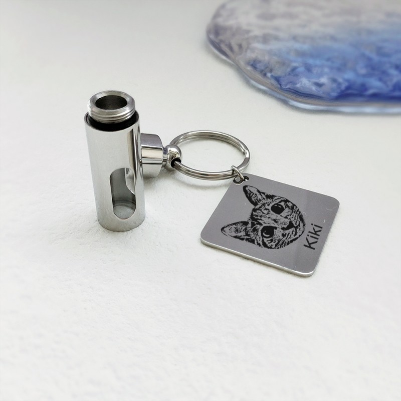 Personalized Pet Memorial Keychain with Fur and Ashes Vial, Pet Memorial Gift