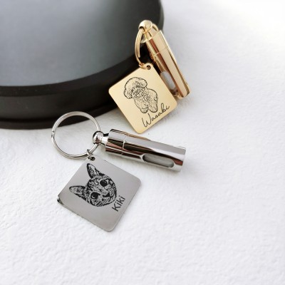 Personalized Pet Memorial Keychain with Fur and Ashes Vial, Pet Memorial Gift
