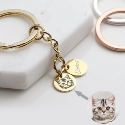 Custom Pet Portrait Keychain Dual Charms,  DIY Dog/Cat Photo Engraved Keychain, Custom Pet Lovers Gift, Pet Themed Accessory
